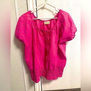 Bobbie Brooks Ladies' Pink Embroidered Short Sleeve Peasant Blouse Size 1X